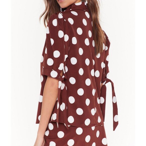 4/$30 Nasty Gal Sorry Is Dot Enough High Neck Tie Bow Blouse SZ 6 - Picture 5 of 8